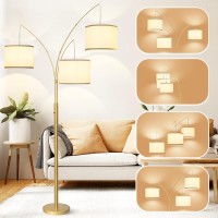 3 Lights Arc Floor Lamps For Living Room Gold Modern Tall Standing Lamp Hanging Over The Couch With Shades Heavy Base Mid Cent