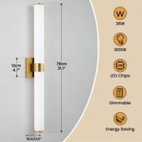 Aijiasi Gold Bathroom Light Fixtures Over Mirror 31Inch Vanity Light Fixture Dimmable Led Bathroom Sconce With Acrylic Shade 3