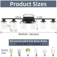 Lousace 6 Light Bathroom Vanity Light Matte Black Bathroom Light Fixtures Modern Bathroom Lights Over Mirror With Clear Glass