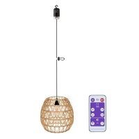 Ecogehen Outdoor Chandelier For Gazebo Battery Operated Pendant Light Hanging Lamp With Remote Control Led Bulbs Rattan Shade Lantern For Porch Patio Backyard Bedroom Decor Powered By 4*Aa Batteries