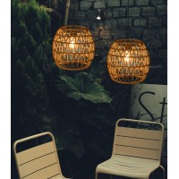 Ecogehen Outdoor Chandelier For Gazebo Battery Operated Pendant Light Hanging Lamp With Remote Control Led Bulbs Rattan Shade Lantern For Porch Patio Backyard Bedroom Decor Powered By 4*Aa Batteries