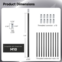 Lnrueg Matte Black M10 Threaded Extension Rod 10 Pcs 12 Inches Threaded Extension Rod For Pendant Light Island Lighting Chand