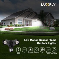 Luxfly Led Motion Sensor Outdoor Lights 34W 3500Lm 5000K Daylight Ip65 Waterproof Flood Light 2 Head Dusk To Dawn Motion Dete