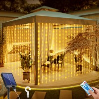 Qlirjad Solar Curtain Lights 300Led Waterfall Light With Waterproof 8 Modes Remote Usb Rechargeable Dimmable Timer Hanging Twinkle Fairy String Lights For Outdoor Christmas Gazebo Party Wedding