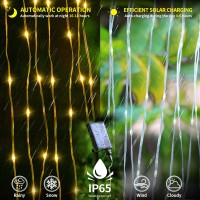 Qlirjad Solar Curtain Lights 300Led Waterfall Light With Waterproof 8 Modes Remote Usb Rechargeable Dimmable Timer Hanging Twinkle Fairy String Lights For Outdoor Christmas Gazebo Party Wedding