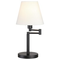 20 Inch Table Lamp, Off White Fabric Empire Shade, Swing Arm, Matte Black