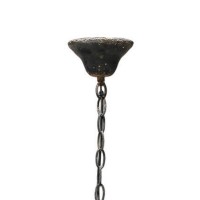 15 Inch Iron Chandelier Pendant, Aged Black Finish, Round Shade, Chain Hung