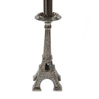 14 Inch Table Lamp, Metal Trimmed Shade, Nickel Finish, Eiffel Tower Base