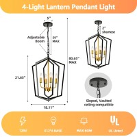 Wjshome Lantern Pendant Light, 4-Light Gold Farmhouse Pendant Light, Modern Ceiling Hanging Light Fixture For Bedroom Kitchen Island Foyer Aisle Living Room Entryway Dining Room Hallway.