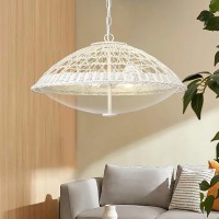 Zeyu 3-Light Bohemian Rattan Pendant Light For Living Room Bedroom, Modern Handwoven Ceiling Hanging Lamp With Clear Glass Shade, White Finish, Zg92Mil Wh