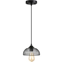 Laihezz 1-Light Pendant Light Fixtures,Retro Industrial Pendant Lighting,Modern Black Metal Mesh Lampshade Farmhouse Industrial Wire Hanging Light, For Dining Room,Living Room,Bedroom,Kitchen