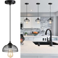 Laihezz 1-Light Pendant Light Fixtures,Retro Industrial Pendant Lighting,Modern Black Metal Mesh Lampshade Farmhouse Industrial Wire Hanging Light, For Dining Room,Living Room,Bedroom,Kitchen