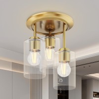 Kalium Gold Semi Flush Mount Ceiling Light 3Light Fixtures Ceiling Mount With Clear Glass Shades Hallway Lighting Fixtures Fo