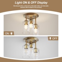 Kalium Gold Semi Flush Mount Ceiling Light 3Light Fixtures Ceiling Mount With Clear Glass Shades Hallway Lighting Fixtures Fo