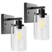 Wall Sconces Set Of 2 Matte Black Vanity Lights For Bathroom Modern Wall Light Fixtures Wall Mount Light With Clear Glass Farmh