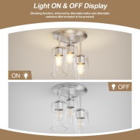 Kalium Silver Semi Flush Mount Ceiling Light 3Light Fixtures Ceiling Mount With Clear Glass Shades Hallway Lighting Fixtures