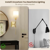 Suraielec Gold Wall Sconces Battery Operated Wireless Sconces With Remote Control 3 Color Temperatures Dimmable Wall Lighting