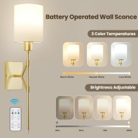 Suraielec Gold Wall Sconces Battery Operated Wireless Sconces With Remote Control 3 Color Temperatures Dimmable Wall Lighting