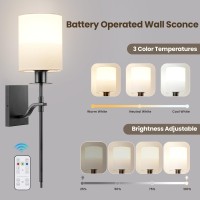 Suraielec Battery Operated Wall Sconce Set Of Two Non Hardwired Wall Sconce With Remote Control 3 Color Temperatures Indoor W