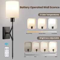 Suraielec Battery Operated Wall Sconce Remote Control Wireless Sconces With 3 Color Temperatures And Timer Dimmable Wall Light