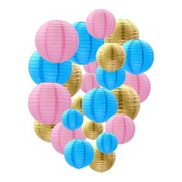 Gender Reveal Decorations Paper Lanterns Pink Blue Gold Paper Lanterns Decorative Chinesejapanese Hanging Round Paper Lantern