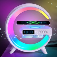 Zoopeen Wireless Charging Atmosphere Lamp With Bluetooth Speaker Alarm Clock Night Light 15W Wireless Charger Speaker For Bedsid