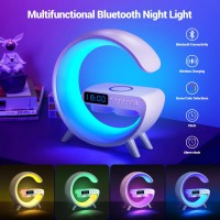 Zoopeen Wireless Charging Atmosphere Lamp With Bluetooth Speaker Alarm Clock Night Light 15W Wireless Charger Speaker For Bedsid