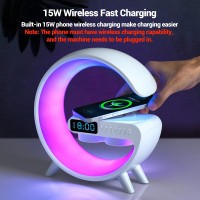 Zoopeen Wireless Charging Atmosphere Lamp With Bluetooth Speaker Alarm Clock Night Light 15W Wireless Charger Speaker For Bedsid