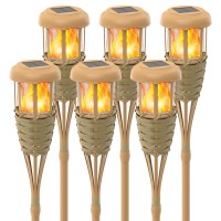 Evelynsun Tiki Torch Solar Lights Outdoor - Solar Torch Light With Flickering Flame Waterproof Garden Tiki Torches For Outside (6 Pack)