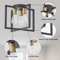 Bosomfr 3Light Ceiling Light Fixture Black And Gold Semiflush Mount Chandelier With Geometric Metal Shade Farmhouse Industri