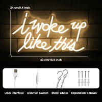 I Woke Up Like This Neon Sign Warm White Letter Neon Led Sign For Wall With Dimmable Switch Words Neon Lights For Bedroom Usb Po