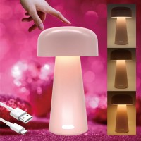 Yoniku Pink Mushroom Table Lamp Usbc Rechargable Battery Bedside Touch Lamp Childrens Bedside Lamp Cute Bedside Lamp For Kids R