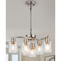 Brushed Nickel Modern Farmhouse Chandelier 6 Light Chandeliers For Dining Room Hanging Light Fixture With Clear Glass Shade Bed