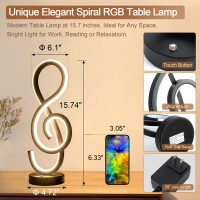 Leip Rgb Modern Table Lamp Led Spiral Lamp With Music Note Design Black Bedside Lamp With 7 Colors 10 Light Modes Touch Dimma