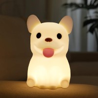 Qanyi French Bulldog Light, Cute Silicone Frenchie Stuff Dog Animal Lamp With Rechargeable For Desktop Desk Table Living Room Bedroom Office Decorations, Soft Bulldog Gifts For Kids Boys Girls Women