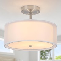 Luupyia 3Light Fabric Drum Pendant Lighting With Double Fabric Shade 1259 Inches Simple Modern Semi Flush Mount Ceiling Light