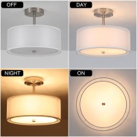 Luupyia 3Light Fabric Drum Pendant Lighting With Double Fabric Shade 1259 Inches Simple Modern Semi Flush Mount Ceiling Light