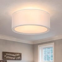 Luupyia 3Light Double Fabric Drum Ceiling Light Fixture 1259 Inches Simple Semi Flush Mount Ceiling Lights With Double Fabric