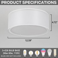 Luupyia 3Light Double Fabric Drum Ceiling Light Fixture 1259 Inches Simple Semi Flush Mount Ceiling Lights With Double Fabric