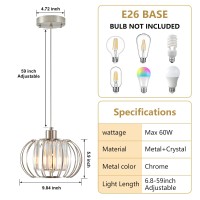 Xsdetu Brushed Nickel Pendant Light Fixtures Modern Crystal Hanging Ceiling Light Farmhouse Small Chandeliers Metal Cage Pend