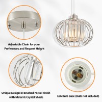 Xsdetu Brushed Nickel Pendant Light Fixtures Modern Crystal Hanging Ceiling Light Farmhouse Small Chandeliers Metal Cage Pend