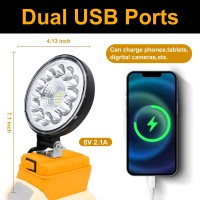 Portable Cordless Led Work Light For Dewalt 20V Battery 27W 2850Lumens Flood Lights Outdoor With Two Usb Charging Ports For Wo