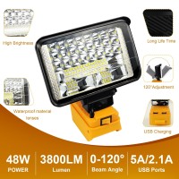 Portable Cordless Led Work Light For Dewalt 20V Battery 60W 4500Lumens Flood Lights Outdoor With Two Usb Charging Ports For Wo