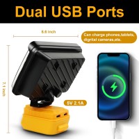 Portable Cordless Led Work Light For Dewalt 20V Battery 60W 4500Lumens Flood Lights Outdoor With Two Usb Charging Ports For Wo