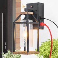 Outdoor Wall Light Fixture,Dusk To Dawn Porch Light With Gfci Outlet,Anti-Rust Waterproof Industrial Outdoor Lantern,Bubble Glass,Ul Etl Listed,Exterior Work Lights Rustic Wood-Like Finish Wall Light