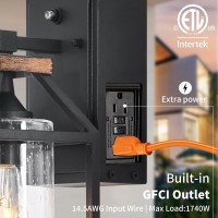 Outdoor Wall Light Fixture,Dusk To Dawn Porch Light With Gfci Outlet,Anti-Rust Waterproof Industrial Outdoor Lantern,Bubble Glass,Ul Etl Listed,Exterior Work Lights Rustic Wood-Like Finish Wall Light