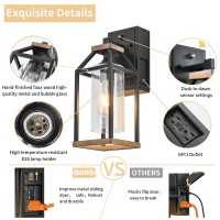 Outdoor Wall Light Fixture,Dusk To Dawn Porch Light With Gfci Outlet,Anti-Rust Waterproof Industrial Outdoor Lantern,Bubble Glass,Ul Etl Listed,Exterior Work Lights Rustic Wood-Like Finish Wall Light