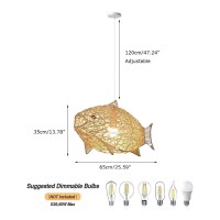 Fish-Shaped Chandelier 26Inch Weaving Natural Wicker Ceiling Hanging Light Pendant Lighting Rattan Light Woven Droplight With Adjustable Cord For Dining Room Living Room Restaurant ( Size : 2 Packs )