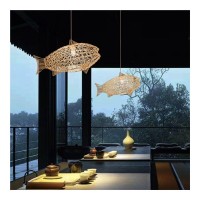 Fish-Shaped Chandelier 26Inch Weaving Natural Wicker Ceiling Hanging Light Pendant Lighting Rattan Light Woven Droplight With Adjustable Cord For Dining Room Living Room Restaurant ( Size : 2 Packs )