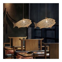 Fish-Shaped Chandelier 26Inch Weaving Natural Wicker Ceiling Hanging Light Pendant Lighting Rattan Light Woven Droplight With Adjustable Cord For Dining Room Living Room Restaurant ( Size : 2 Packs )